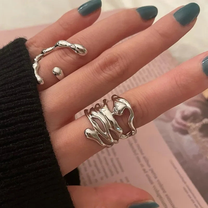 Stainless steel ring gold hollow wide simple fashion suitable for couples party wear jewelry gifts