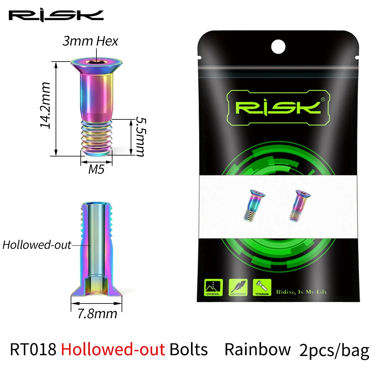 Risk 2pcs M5*14.2mm Bike Rear Derailleur Jockey Wheel Screws Titanium Bolts MTB Road Pulley Guide Wheel Fixed Bolts Accessories