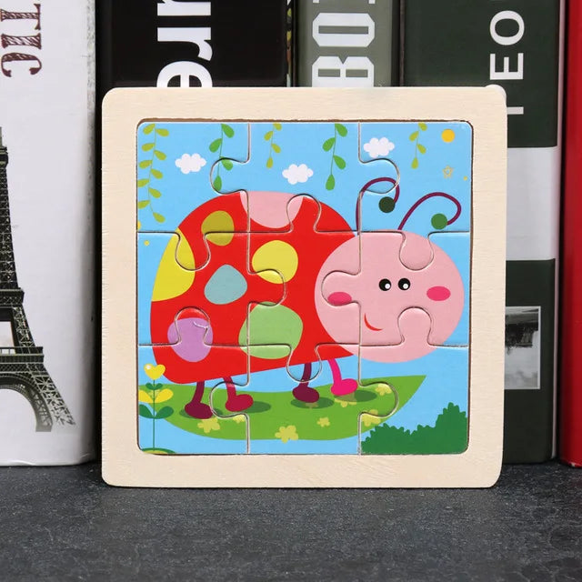 Baby Wooden Toys 11x11cm Jigsaw 3d Puzzle Cartoon Animal Traffic Wooden Puzzle Game Montessori Educational Toys For Children