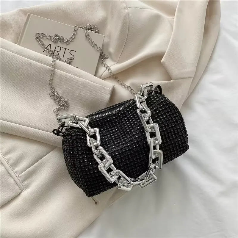 Allover Rhinestone Bucket Bag, Glitter Chain Prom Purse, Women's Mini Crossbody Bag (18cm*13cm*13cm)
