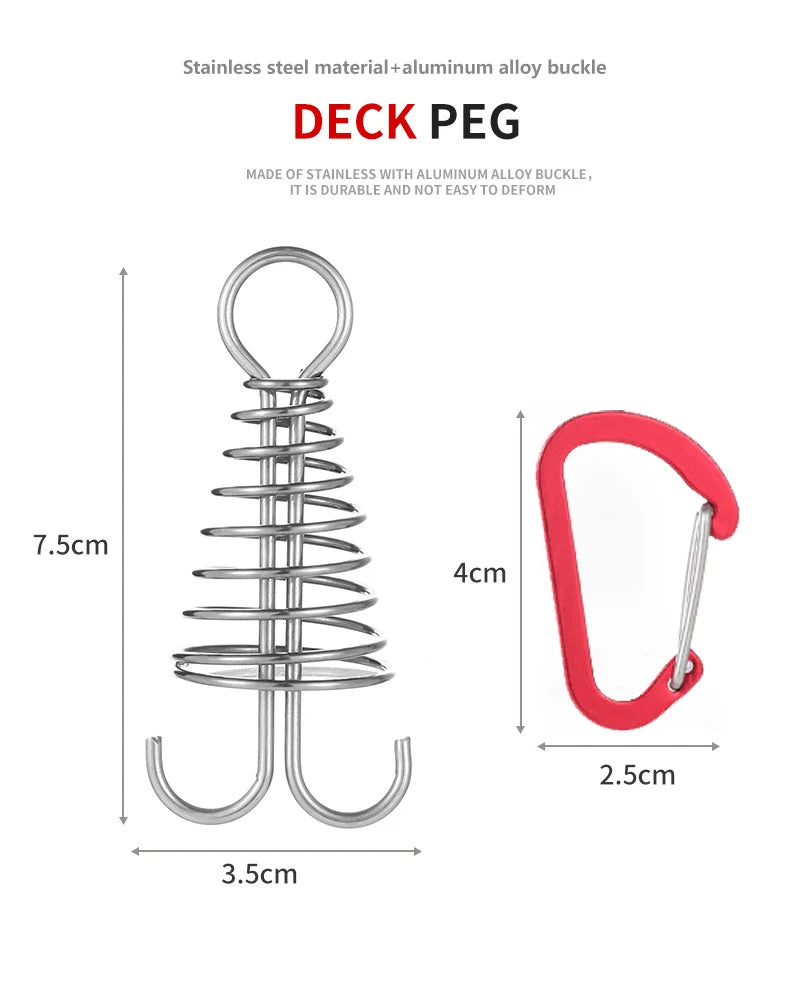 Outdoor Camping Octopus Rope Buckle Camping Deck Nail Stainless Steel Fixed Tent Rope Buckle Wooden Hook Spring Wind Rope