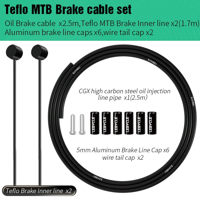 Lebycle MTB Road Bike 2pc Brake Line 1.7m Derailleur Shift Inner Wire 1.55/2.1m Brake Hose 2.5m Teflon Coated Bicycle Cable
