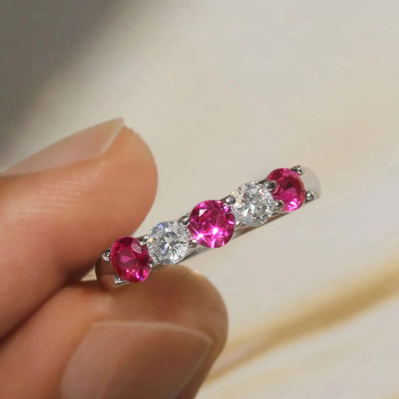 Fashion Contracted Women Wedding Rings with White/Green/Rose Red/Blue CZ Exquisite Female Finger-rings New Trendy Jewelry