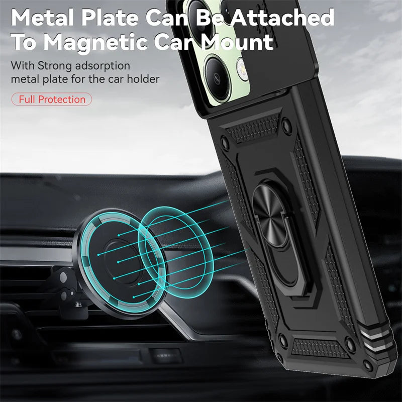 Shockproof Armor Funda For Xiaomi Redmi Note 13 Pro 5G 4G Slide Lens Protect Phone Case For Redmy Note13 Note13pro 5G Back Cover