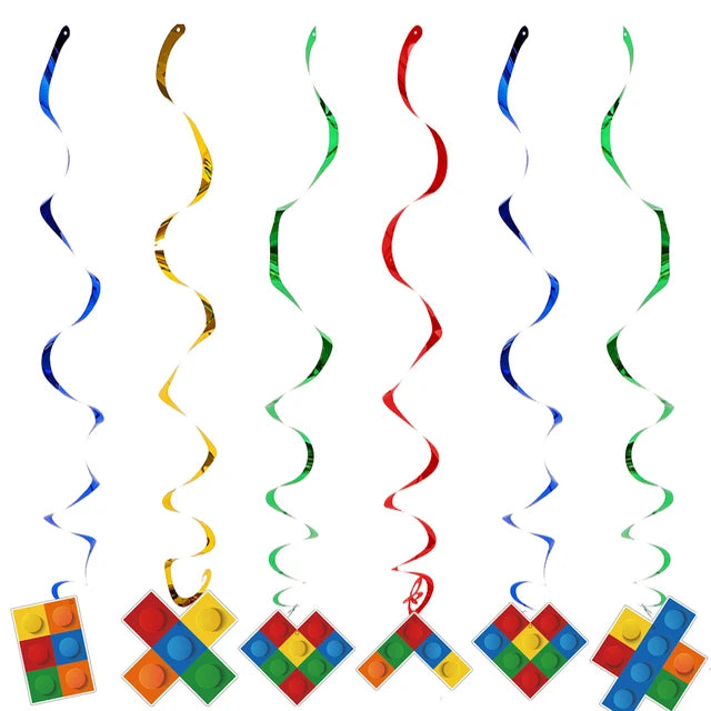 Building Blocks Theme Party Decor Supplies Disposable Tableware Cup Cake Topper Balloon Backdrop For Birthday Party Decoration