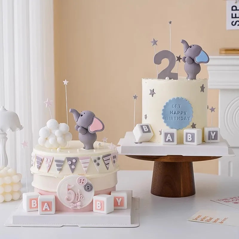Baby Elephant Cake Topper for Baby Shower Elephant Cake Decoration Kids 2nd 1st Birthday Party Decoration Boy Girl Gender Reveal