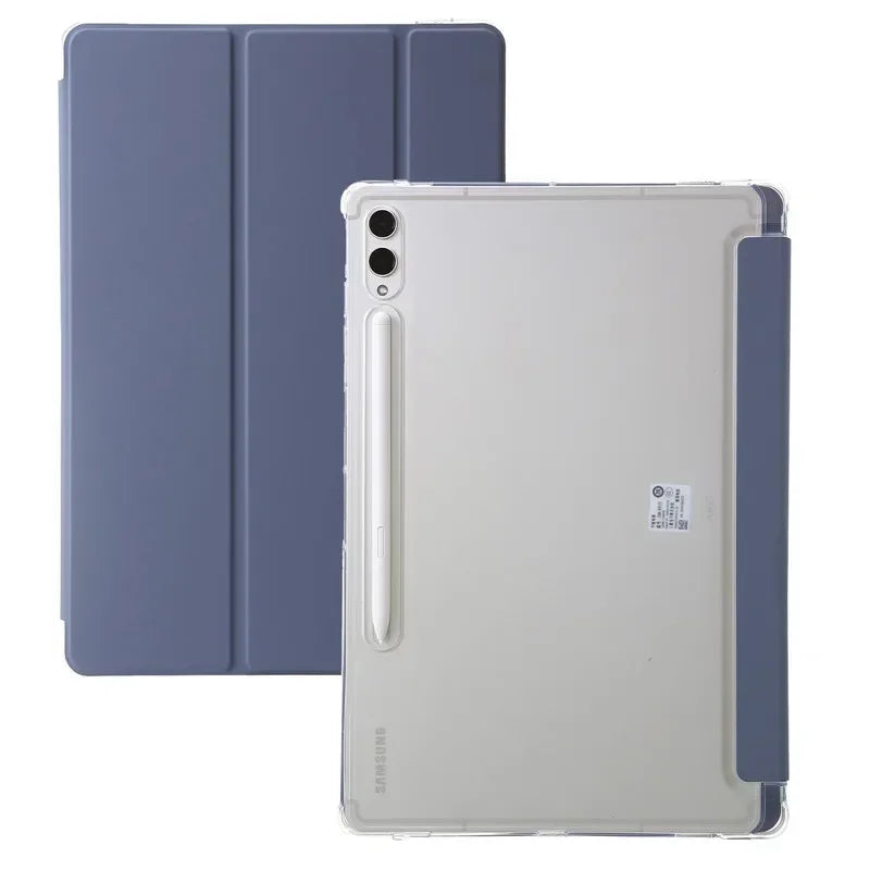 For Samsung Tab S7 FE S8 S10 S9 Plus Case with Pencil Holder Trifold Acrylic Clear Back Hard Cover For Galaxy Tab S9 FE S8 Case