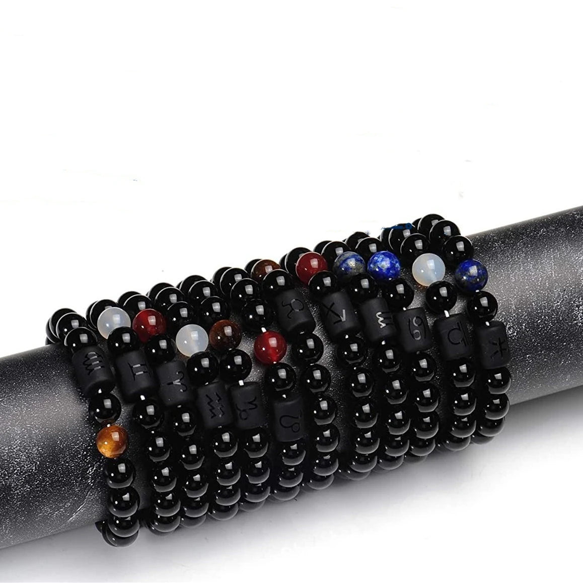 FTCY 10mm Zodiac Yellow Tiger Eye Stone Bracelet for Men Women Black Agate Crystal Elastic Cord Hand Chains Couple’s Jewelry