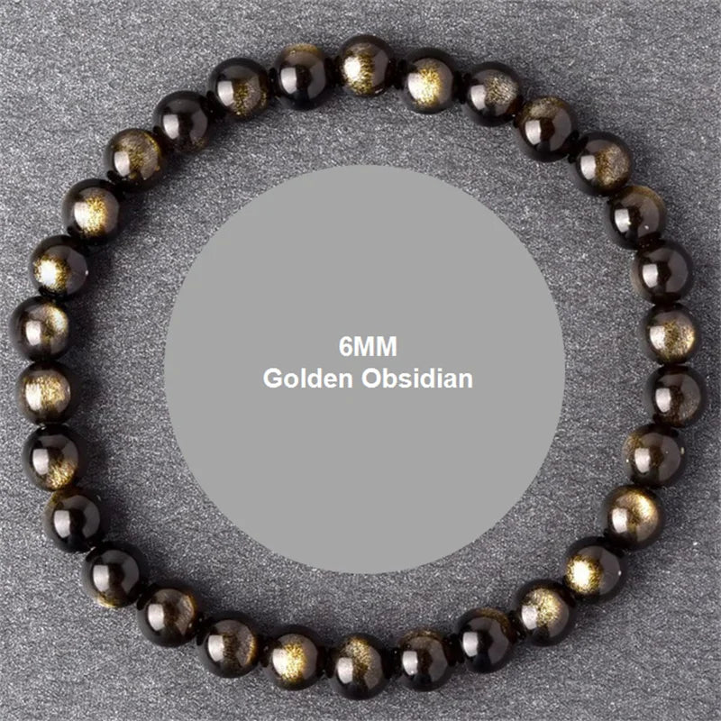 Natural Golden Obsidian Stone Beads Bracelet Men Women Golden Light Rainbow Obsidian Raw Stone Round Bead Natural Energy Jewelry