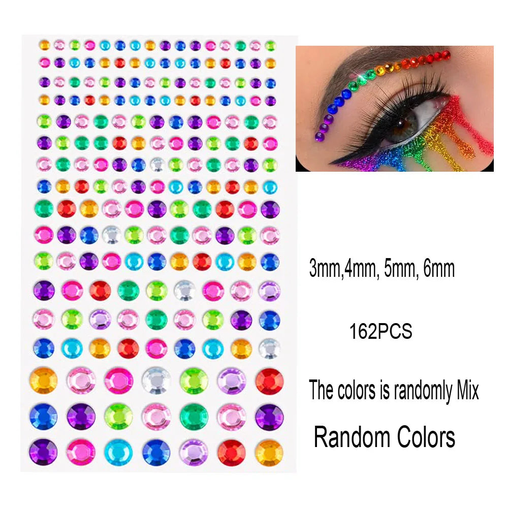3D Face Eyes Party Makeup Tattoo Sticker Acrylic Diamond Rhinestones Sticker Self-adhesive Mixed Crystal Face Decoration Sticker