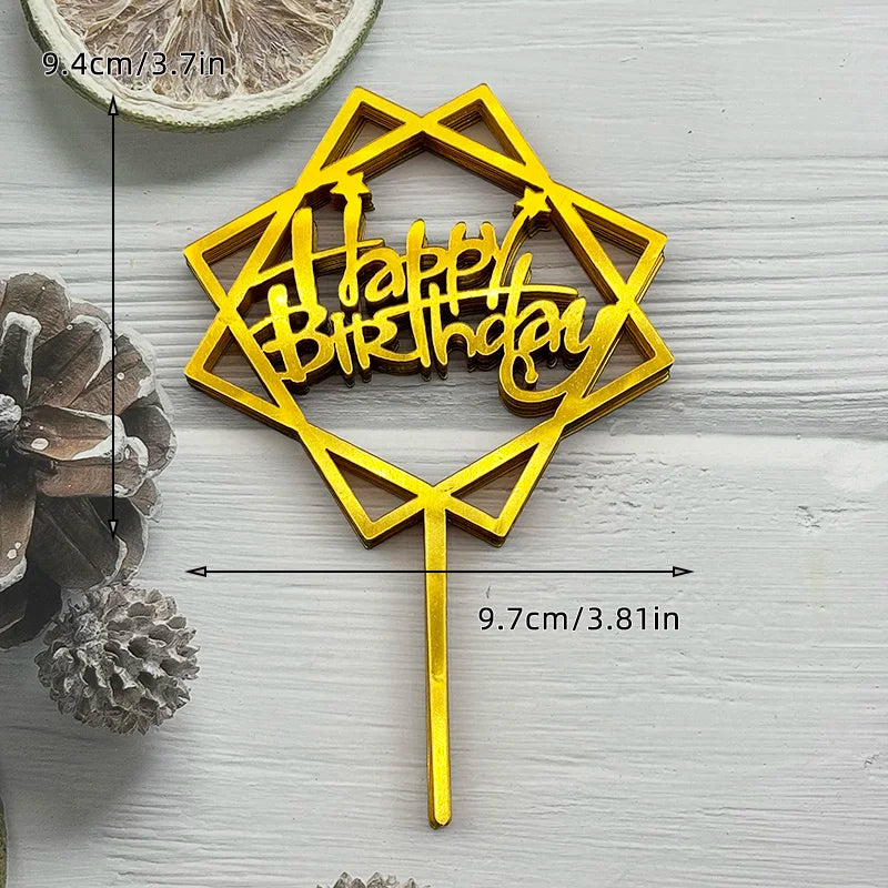 10Pcs Acrylic Happy Birthday Cake Topper Black Gold Silver Designs Cake Decorations for Kids, Men, Women & Baby Showers