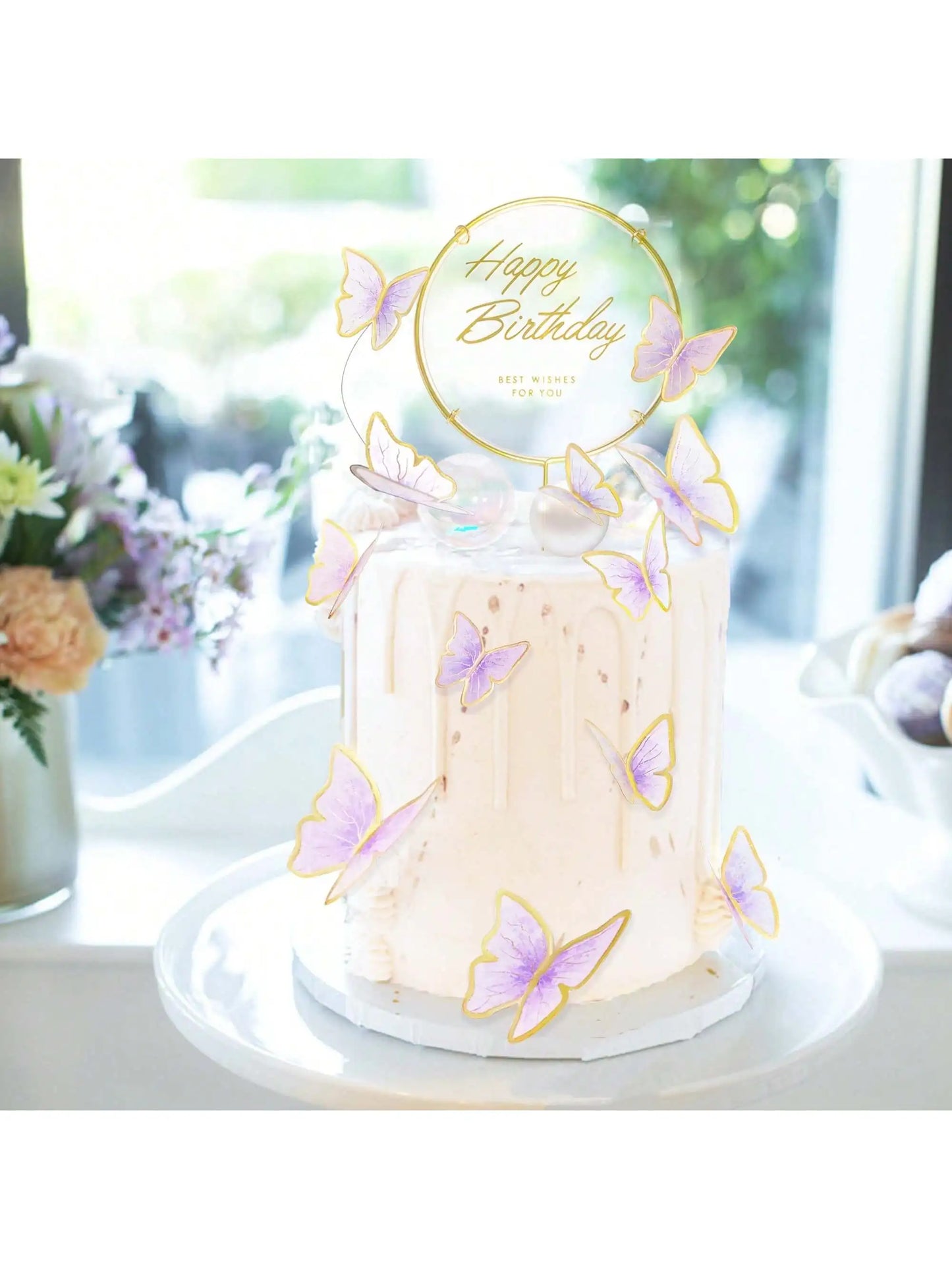 11pcs-Butterfly Cake Top Hat, Butterfly Cupcake Top Hat Happy Birthday Metal Gold Cake Girl Birthday Cake Party Decoration