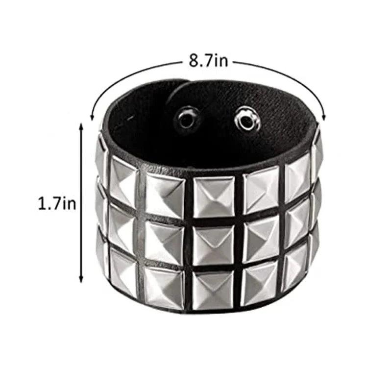 New Punk Fashion Men Black Cuff Leather Bracelet Wristband Metal Rivets Stud Charm Bangle for Women Rock Gothic Jewelry 2024