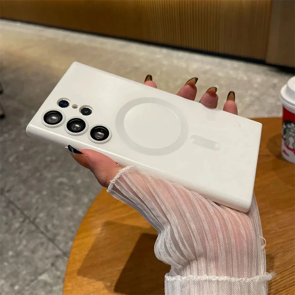 Luxury For MagSafe Magnetic Wireless Charging Case For Samsung Galaxy S24 S23 S22 S21 Ultra Fe Plus Lens Protective Back Cover