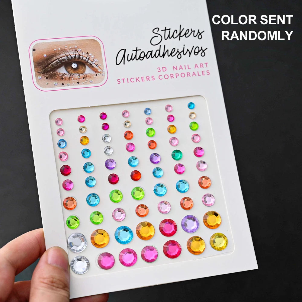 1Pcs Face Diamond Gem Sticker 5D Colorful Rhinestone Tattoo Eyeshadow Stickers fo Festival Nail Body Makeup Bling Jewel DIY Deco