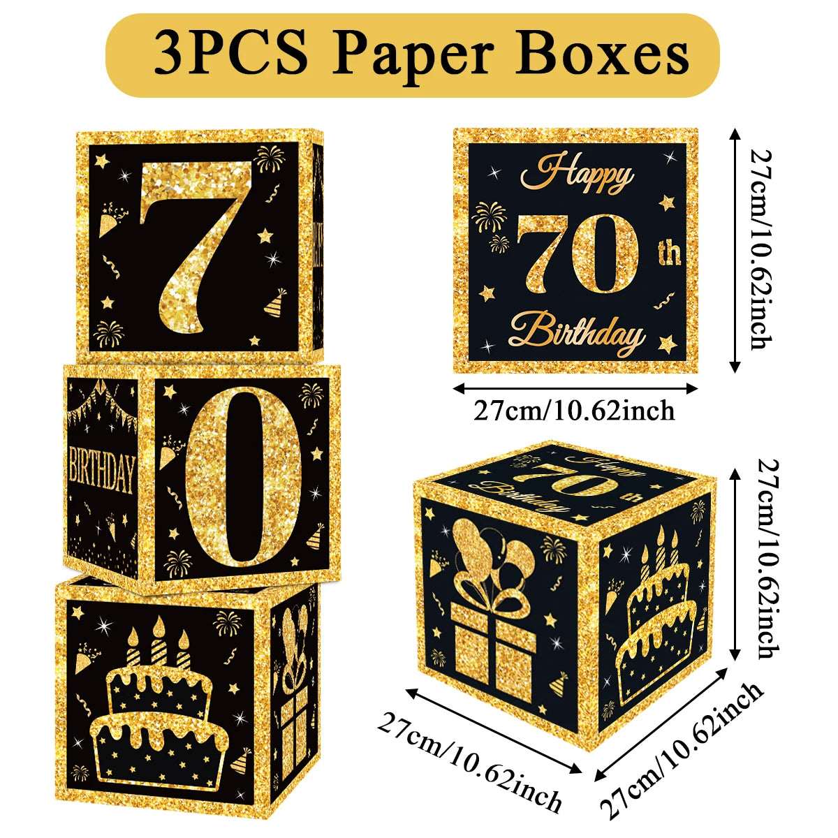 Gold Black Birthday Number Paper Boxes 18 30 40 50 60 70 75 80 Year Old Birthday Party Decoration Adult Birthday Party Supplies