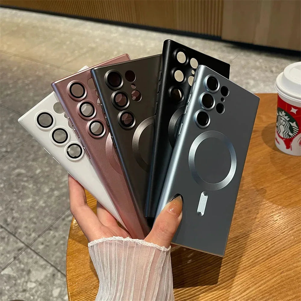 Luxury For MagSafe Magnetic Wireless Charging Case For Samsung Galaxy S24 S23 S22 S21 Ultra Fe Plus Lens Protective Back Cover