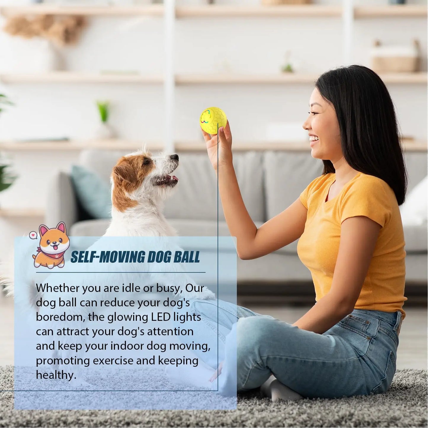 Active Roling Ball for Dogs - 2.2" Sturdy Motion Actived Interactive Dog Ball for Puppy/Small/Medium Dogs, USB Rechargeable Ball