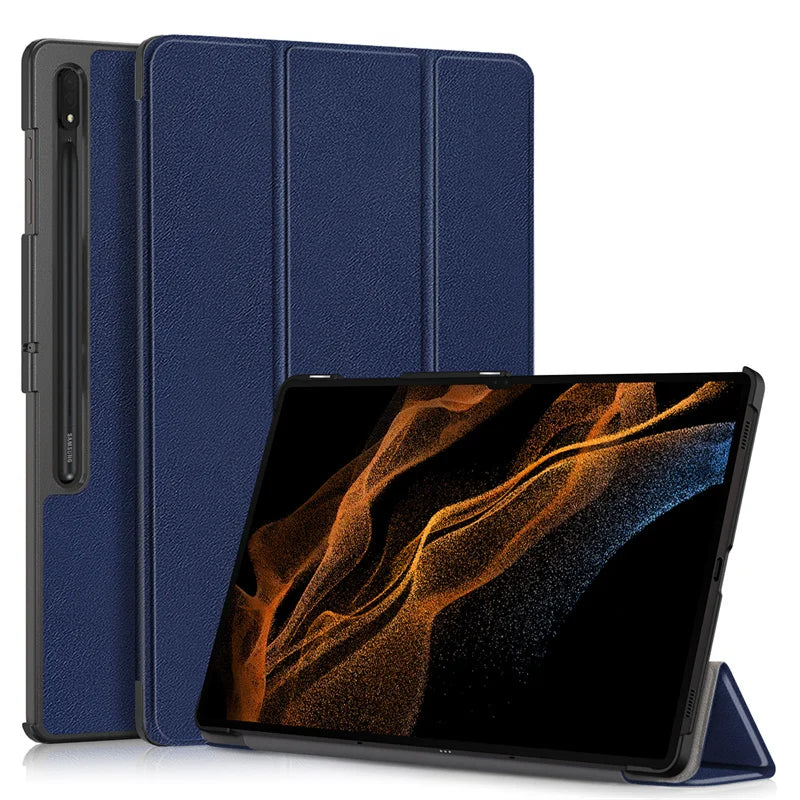 For Samsung Galaxy Tab S10 Ultra Case 14.6" Magnetic Fold PU Leather Stand Hard Tablet Funda For Galaxy Tab S9 Ultra Case Cover