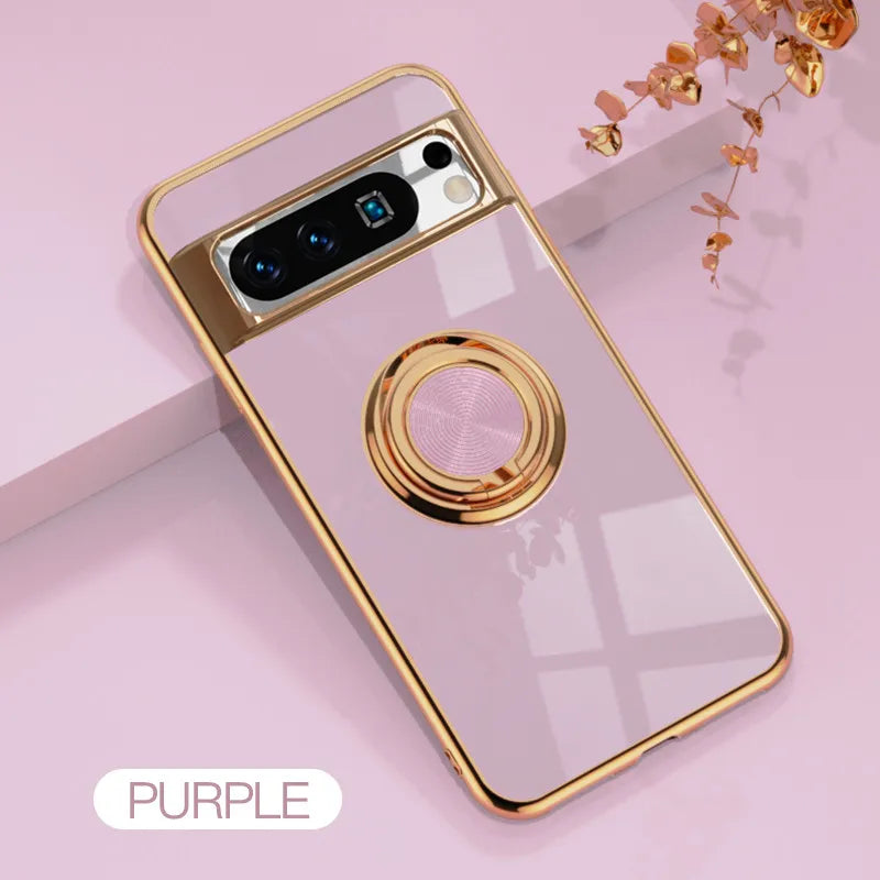 Flexbile Shockproof Plating Ring Holder Phone Case For Google Pixel 9 Pro XL 8A 8 Pro Cover Stand Back Shell Capa Funda Coque