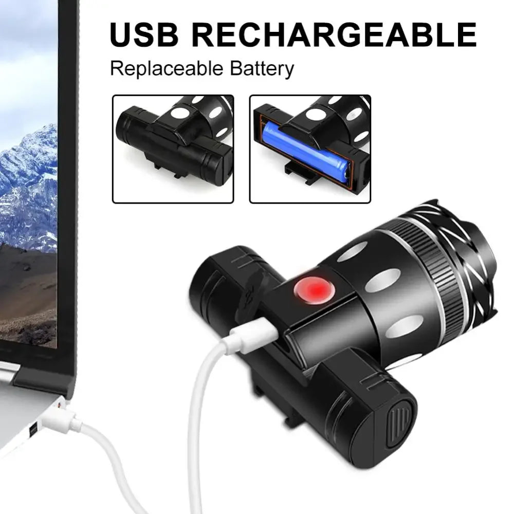 NEW T6 LED Bicycle Front Light With Taillight USB Rechargeable Lantern Zoom Bike Headlight Cycling Flashlight Bike Accessories