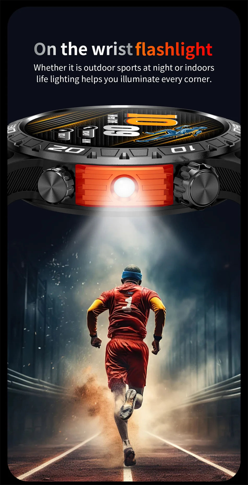 Outdoor Military Smart Watch Men's With LED lighting Bluetooth Call Smartwatch 3ATM IP68 Waterproof Compass Sports Fitness Watch