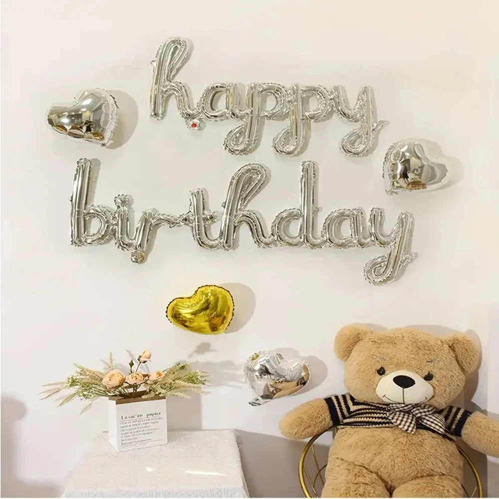 2pcs/set Happy Birthday Balloons Pink Purple Aluminium Foil Balloon Birthday Party Decoration Suppries Home DIY Accessories Prop