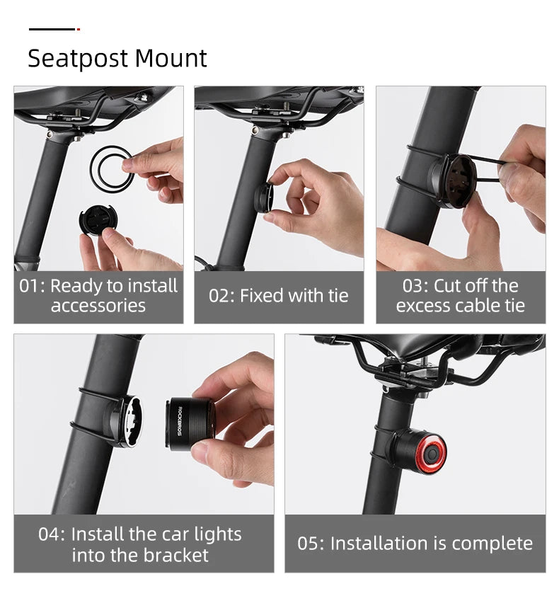 ROCKBROS Smart Brake Bicycle Tail Light MTB Road Seatpost Saddle Bike Rear Light Waterproof USB Charging Cycling Taillight