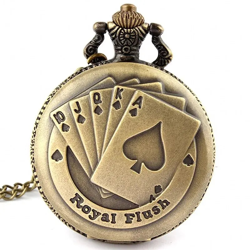 Best Gifts Luxury Quartz Pocket Watch Design Playing Card Necklace Pendant Pocket Watch Clock for Mens Womens