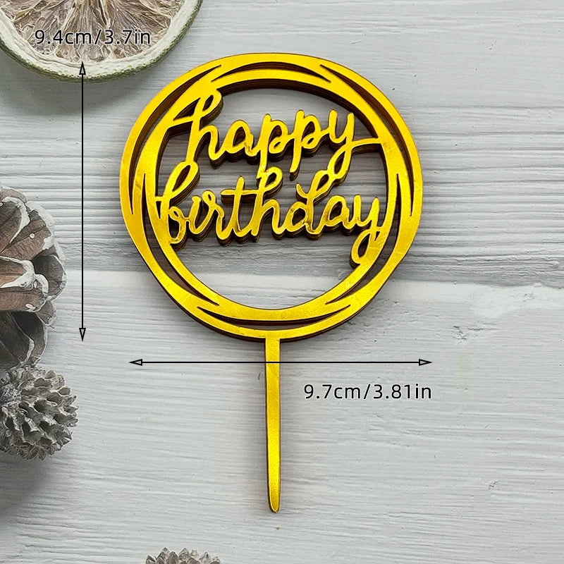 10Pcs Acrylic Happy Birthday Cake Topper Black Gold Silver Designs Cake Decorations for Kids, Men, Women & Baby Showers