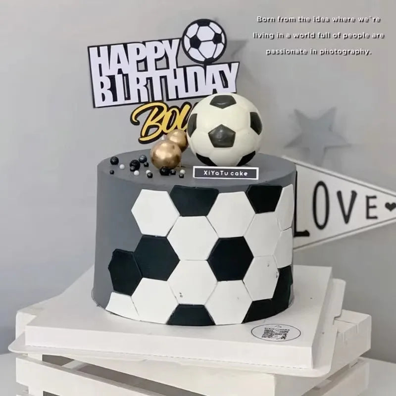 Football Boy Cake Decoration Football Field Player Doll Cupcake Top Happy Birthday Decoration Sports Children's Party Supplies