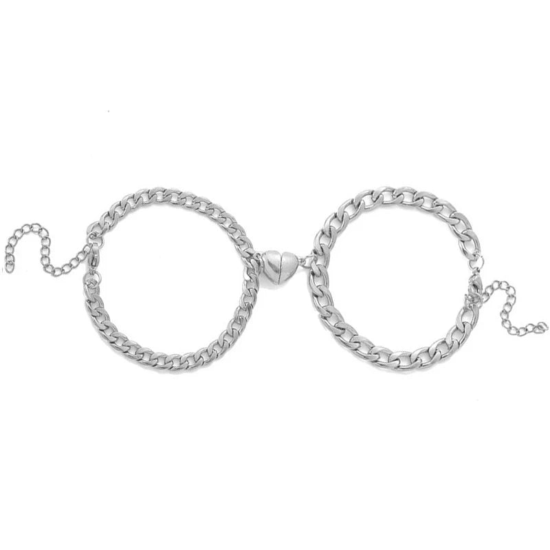 2Pcs/set Magnet Couple Bracelets Heart Attraction Bracelet Sliver Love Charm Simple Cuban Chains Key Lock Jewelry Gifts