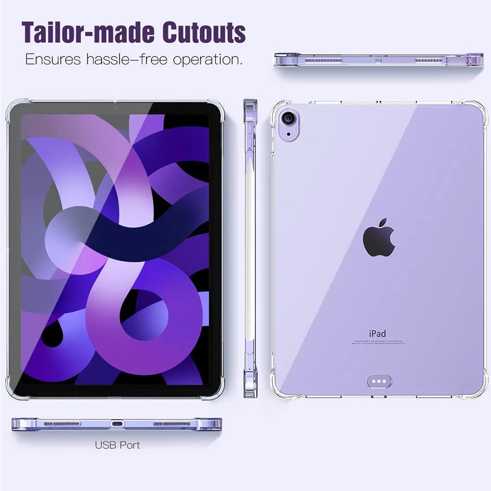 For iPad 10th 10.9 2022 7 8 9th Gen 10.2 Air 5 6 13 Case TPU Silicon Transparent Cover For iPad Pro 9.7 10.5 11 13 Mini 3 4 5 6