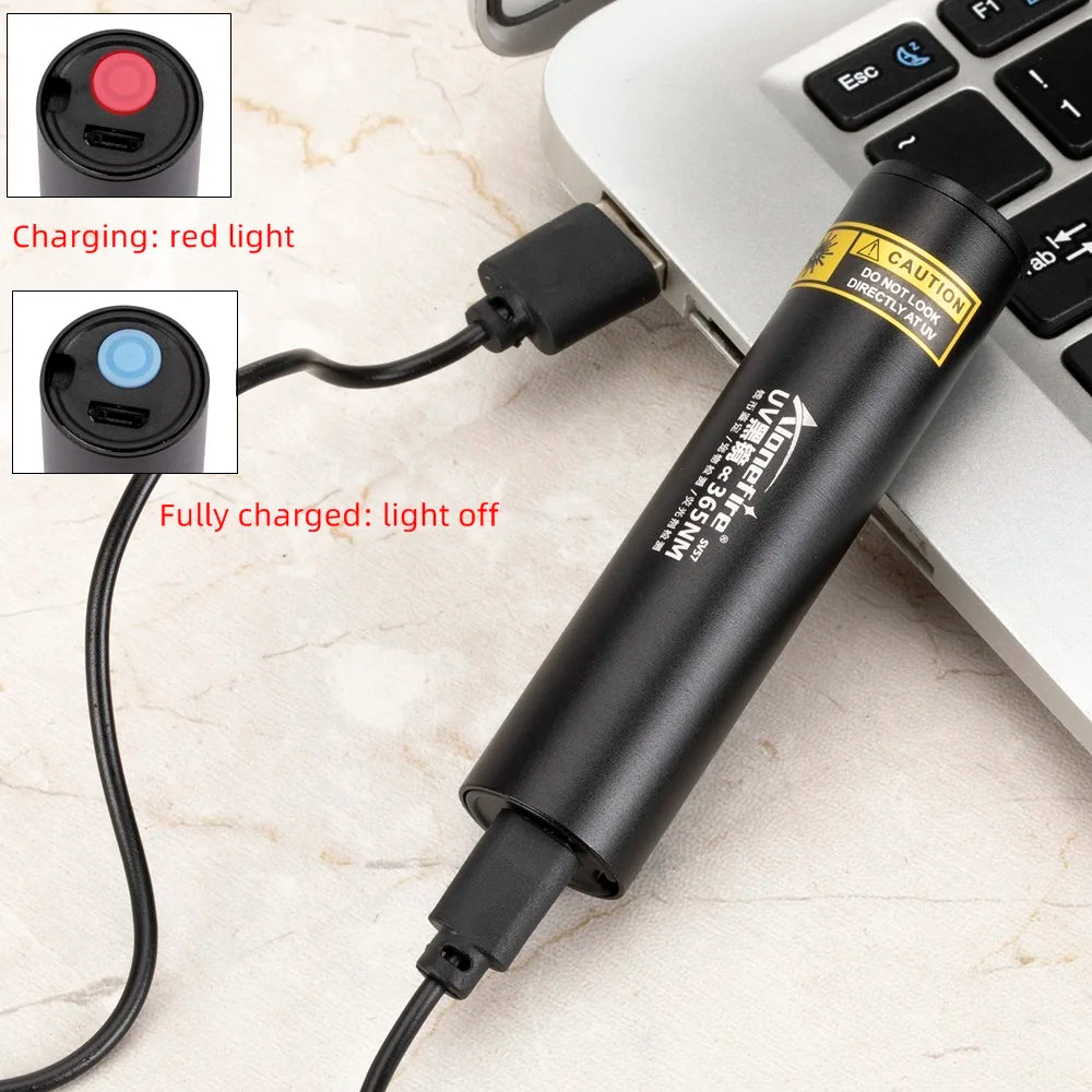3W 365nm UV Flashlight USB Rechargeable Ultraviolet Torch Pets Urine Cat tinea Money Ore Scorpion Detection Black Light SV57