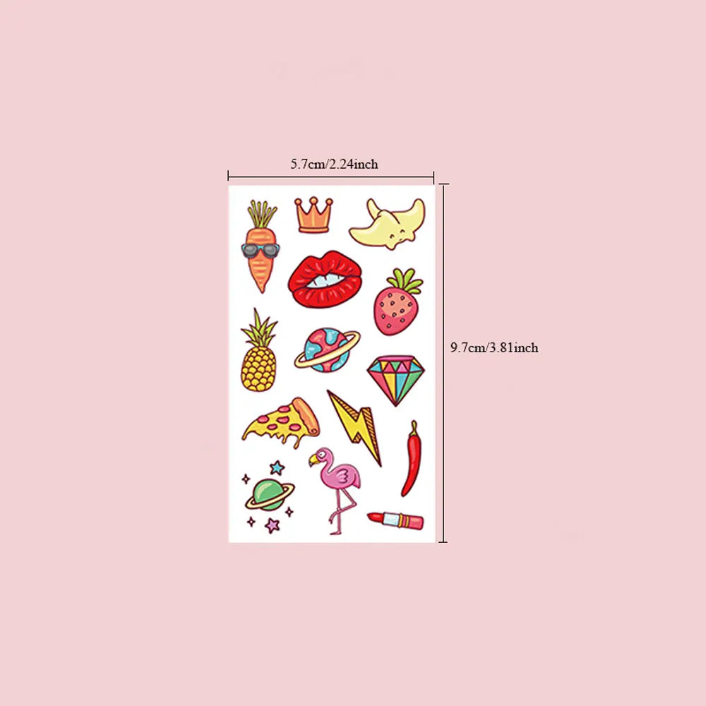 30 Sheets Cute Cartoon Temporary Tattoos for Hands Waterproof Tattoo Stickers for Children Rainbow Fruit Moon Fake Finger Tattoo