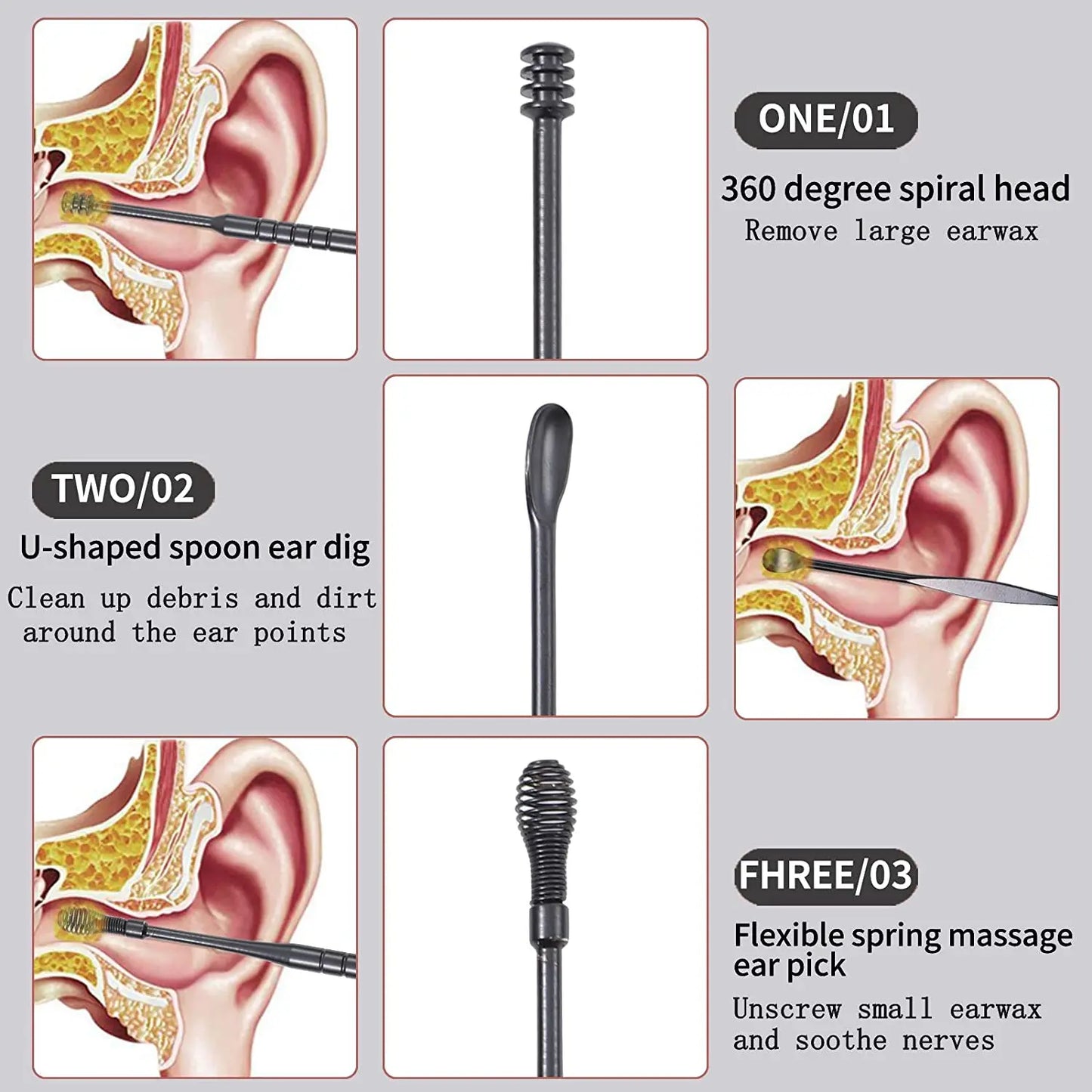 7Pcs ABS+tainless Steel Earpick Ear Cleaner Spoon Ear Care Cleaning Tool Ear Wax Removal Kit Ear Wax Ear Wax Removal Tool