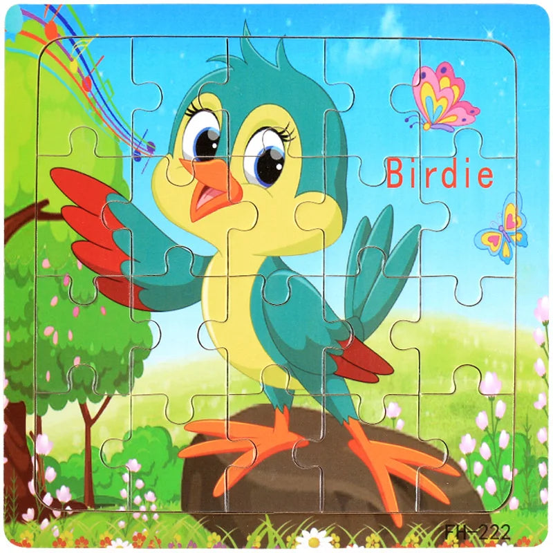 Baby Toys 20Piece Wooden Puzzle Cartoon Animal Vehicle 3D Jigsaw Puzzle Game Montessori Educational Toys For Children Gifts