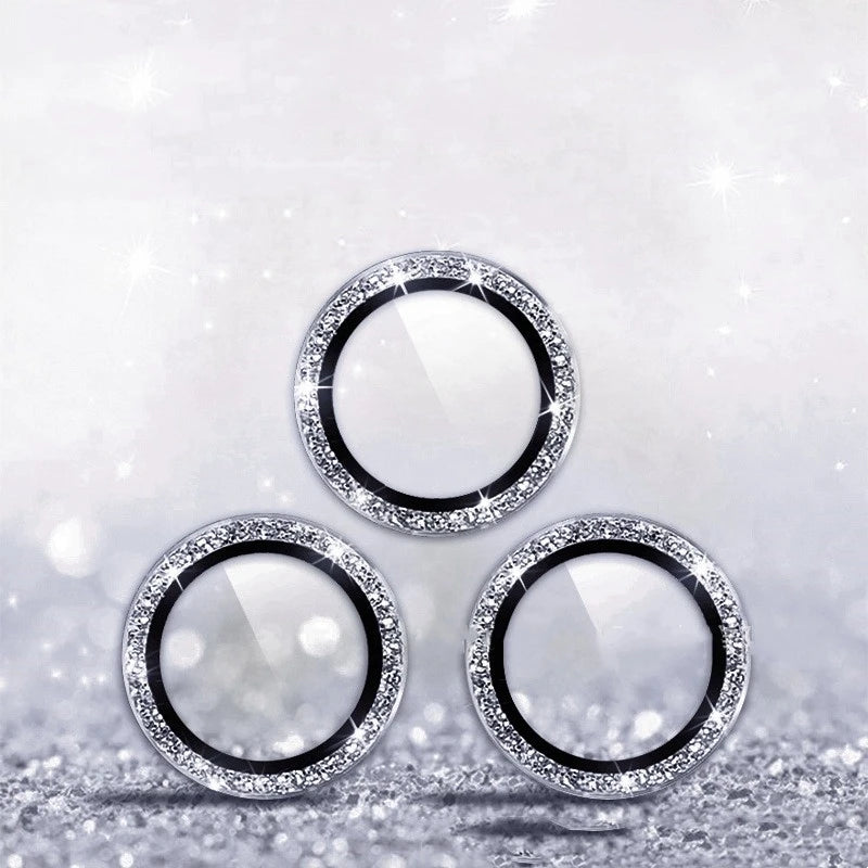 1set Glitter Bling Camera Protector for iPhone 15 14 13 12 11 Pro Max Plus Shinny Metal Ring Lens Tempered Glass lens Cover