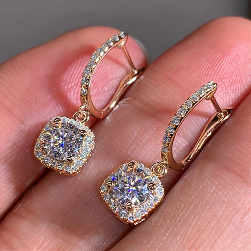 New Trendy Square Shape Drop Earrings Brilliant Bridal Engagement Wedding Jewelry Elegant Female Dangle Earring Nice Gift