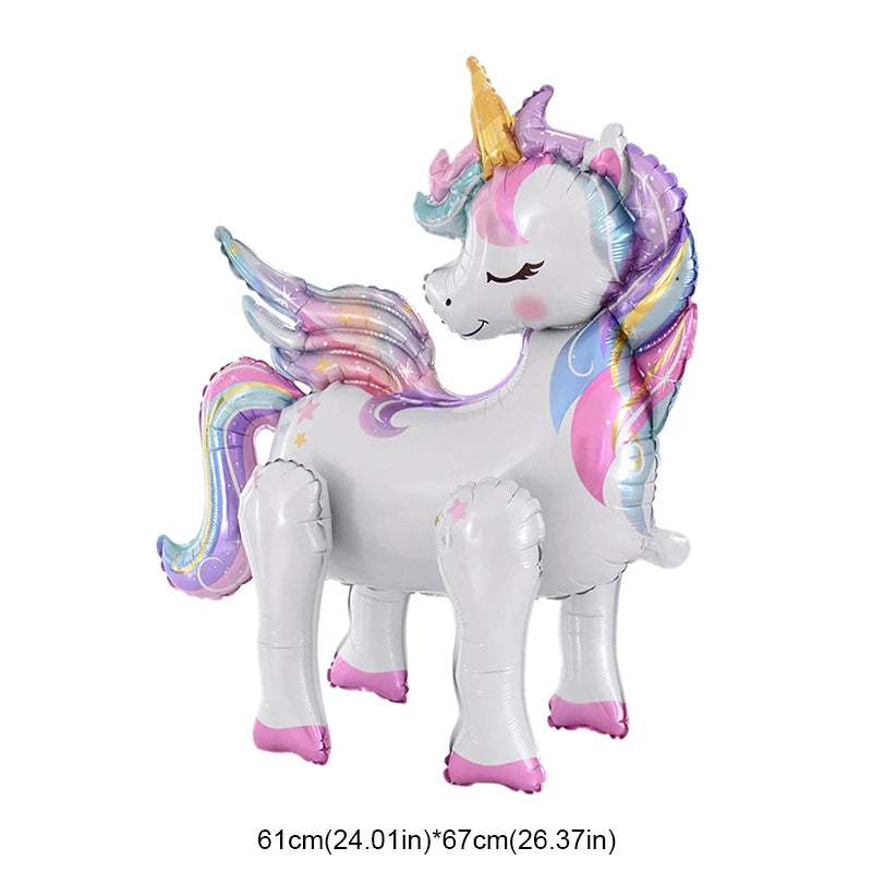 1pc 4D Rainbow Unicorn Foil Balloons For Girls Unicorn Birthday Decor Kids Jungle Birthday Party Elephant Animal Standing Ballon