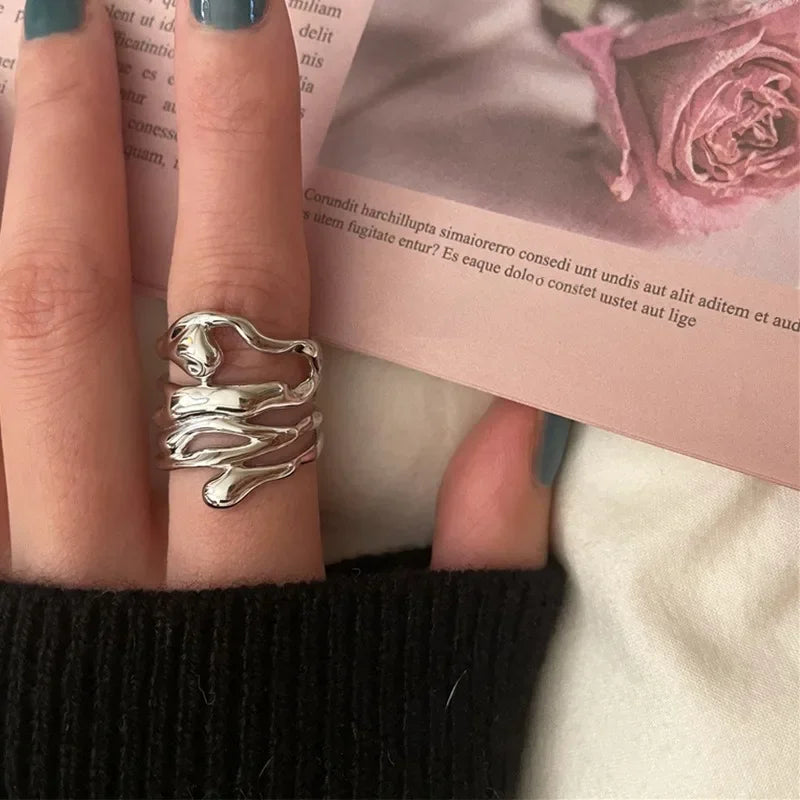 Stainless steel ring gold hollow wide simple fashion suitable for couples party wear jewelry gifts