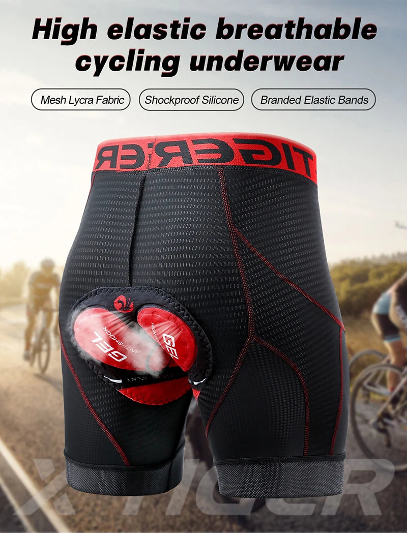 X-TIGER Men's Cycling Underwear Shorts 5D Padded Sports Riding Bike Bicycle MTB Liner Shorts with Anti-Slip Leg Grips
