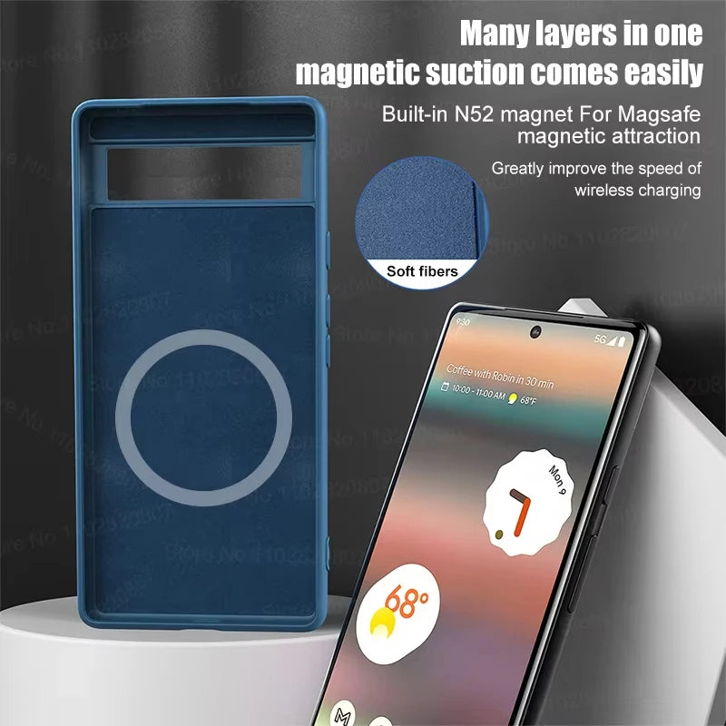 Luxury Magnetic Case For Google Pixel 8 7 6 9 Pro 6A 7A Bumper Soft Cases Shockproof For Magsafe Back Cover Phone Accessories