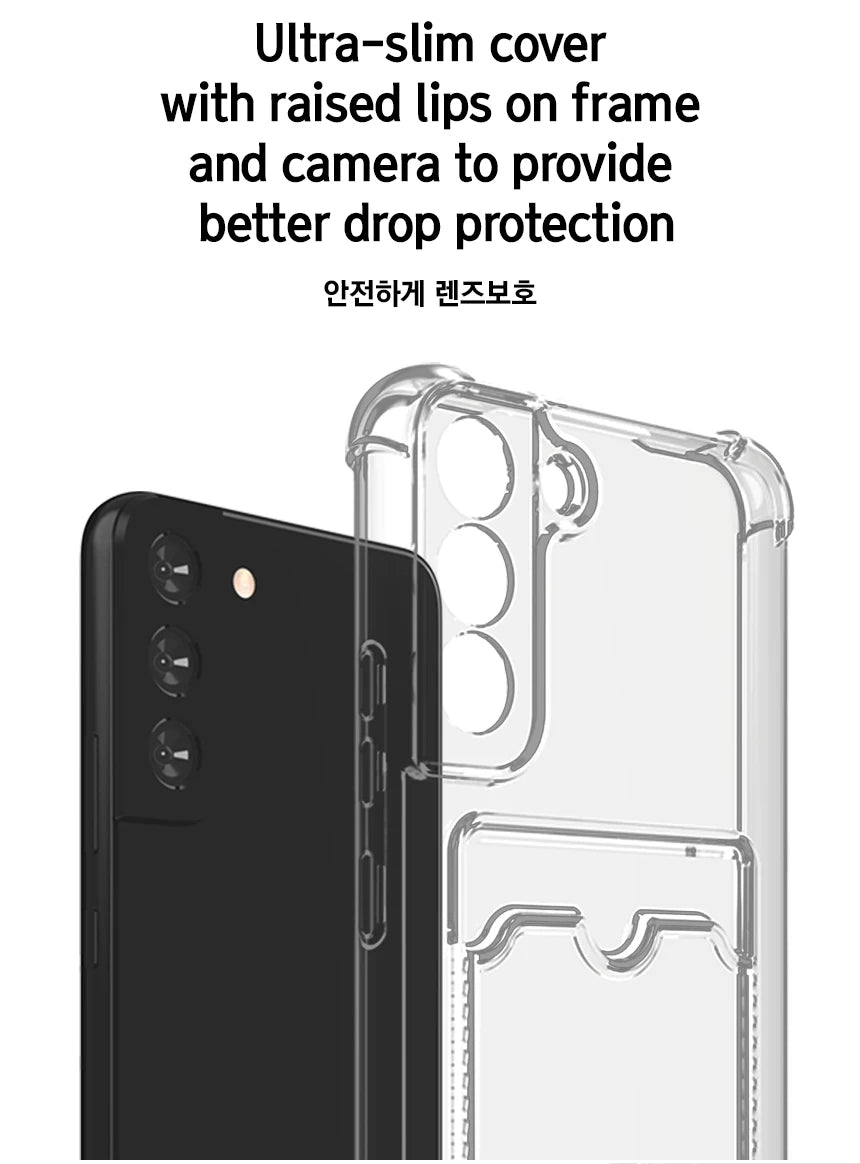 Clear Shockproof Soft TPU Wallet Case For Samsung Galaxy For Samsung S24 S23 S22 S21 Ultra Plus S20 FE Note Card Holder Pocket