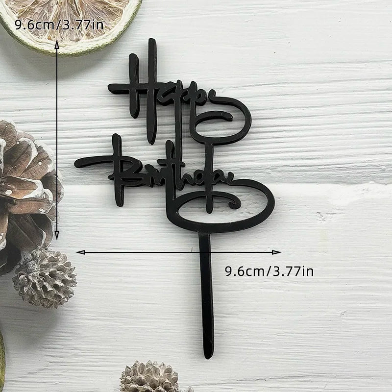 10Pcs Acrylic Happy Birthday Cake Topper Black Gold Silver Designs Cake Decorations for Kids, Men, Women & Baby Showers