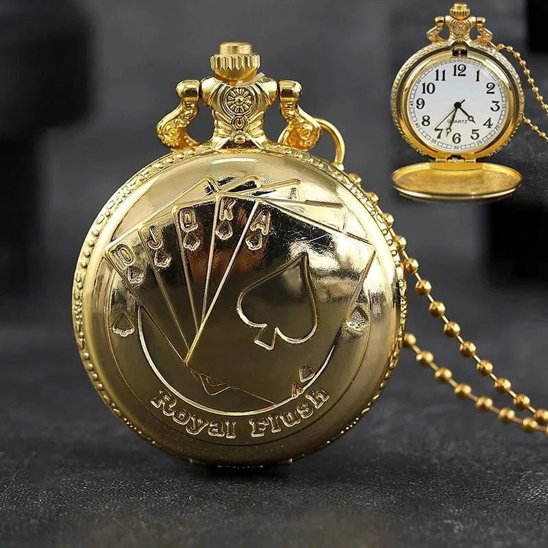 Best Gifts Luxury Quartz Pocket Watch Design Playing Card Necklace Pendant Pocket Watch Clock for Mens Womens