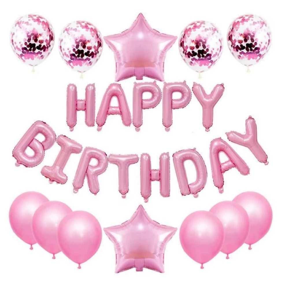 25pcs Balloons Set with Happy Birthday Banner Silver Blue Black Rose Gold Party