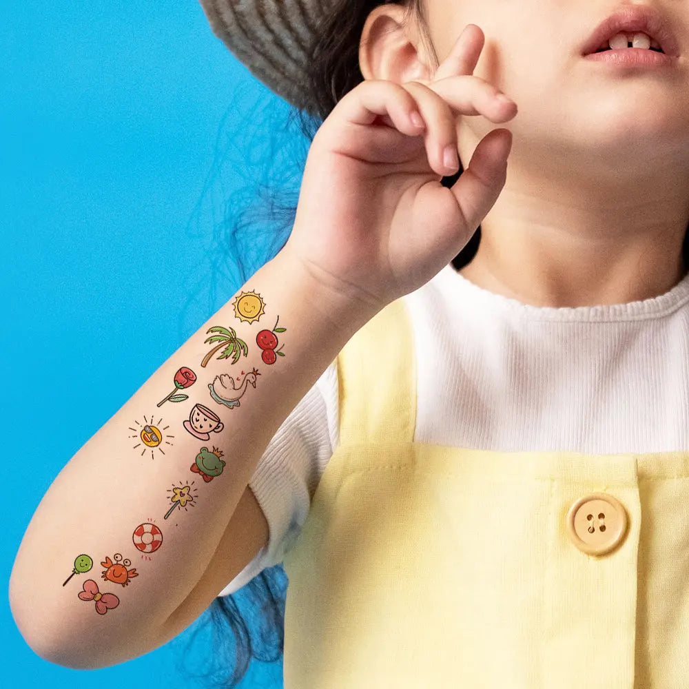 30 Sheets Cute Cartoon Temporary Tattoos for Hands Waterproof Tattoo Stickers for Children Rainbow Fruit Moon Fake Finger Tattoo