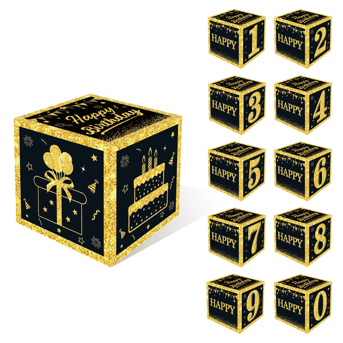Gold Black Birthday Number Paper Boxes 18 30 40 50 60 70 75 80 Year Old Birthday Party Decoration Adult Birthday Party Supplies