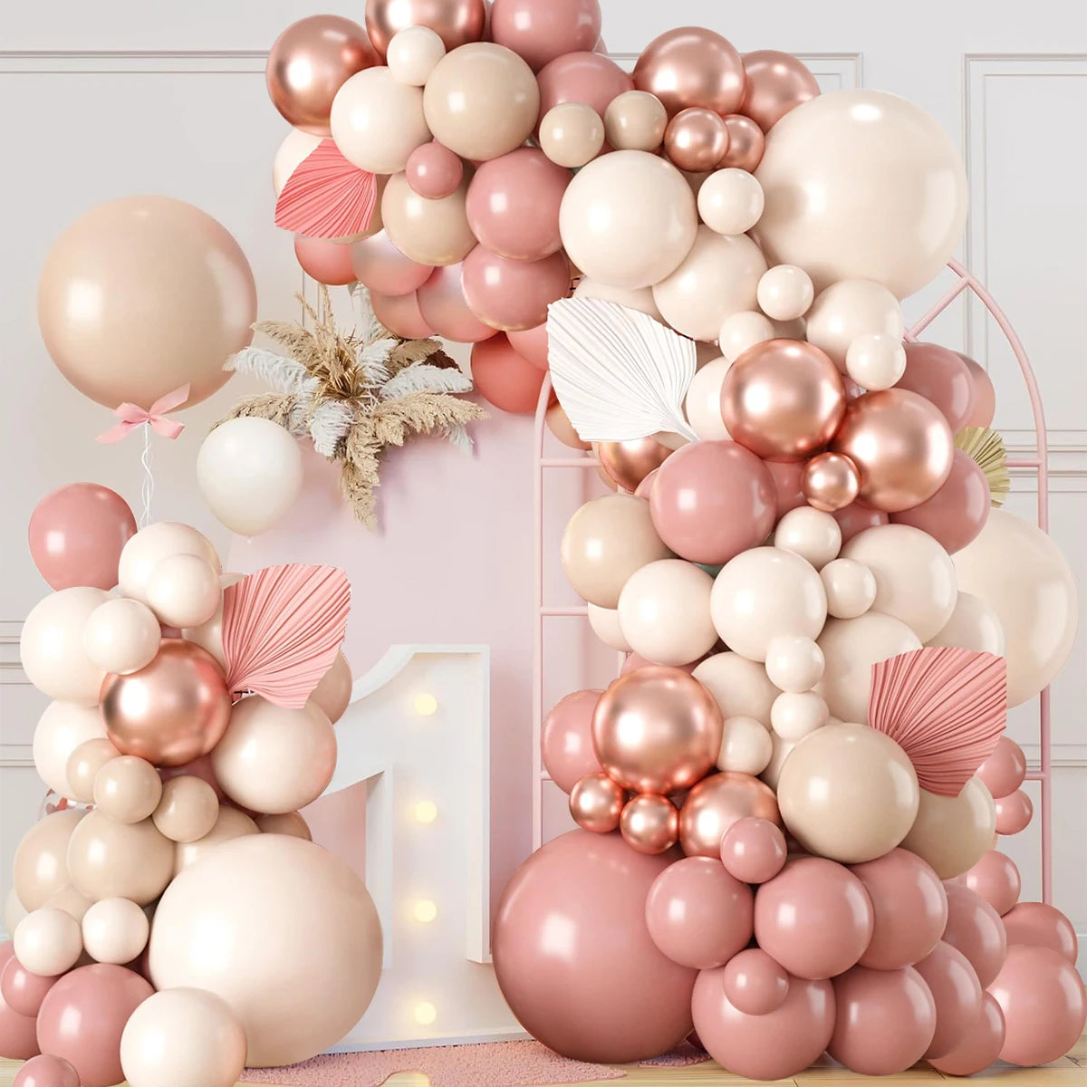 Blush Retro Pink Ivory White Balloons Garland Arch Kit for Birthday Party Wedding Baby Shower Decorations Party Supplies